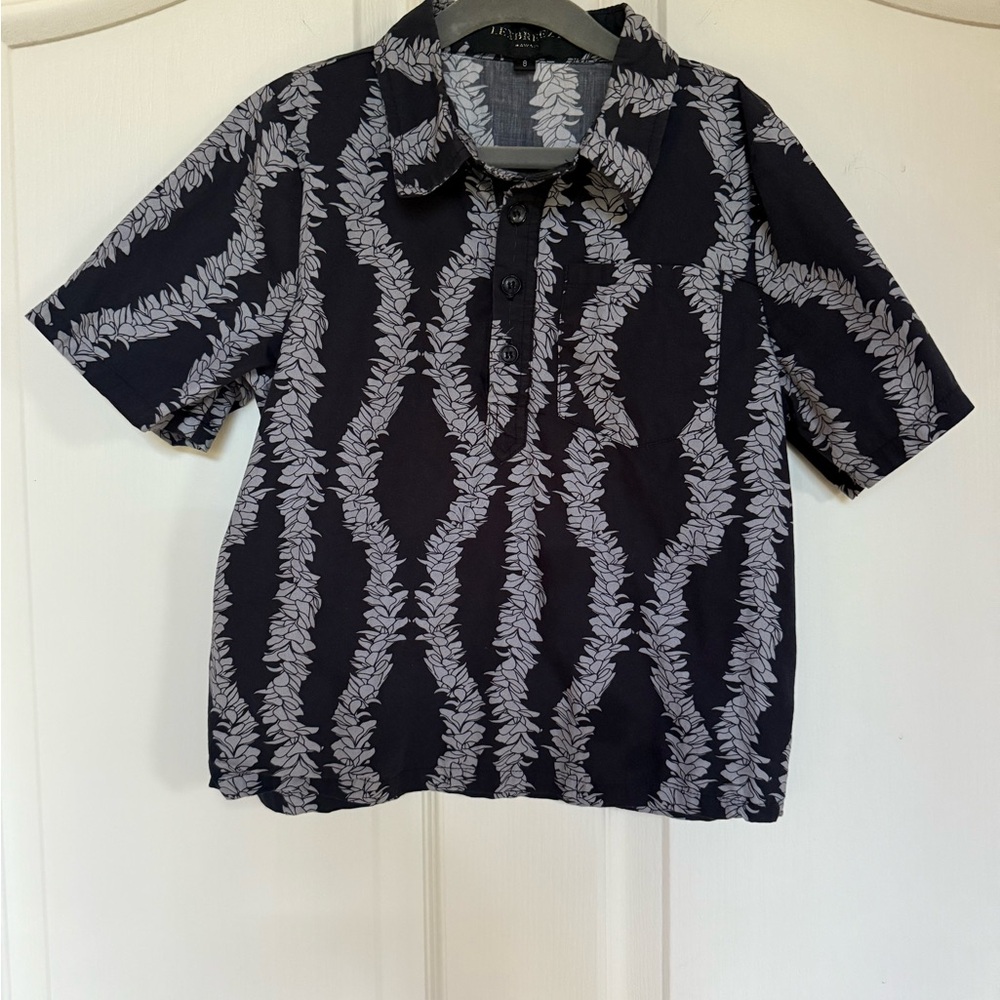 Kids’ LexBreezy Black and Gray Lei Print Aloha Shirt